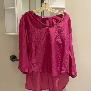 📖Snapdragon high low silk blend top with native inspired decoration